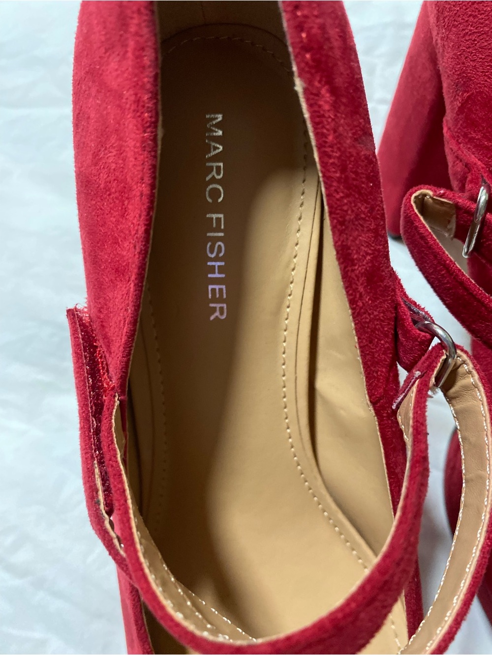 Marc Fisher Red Suede Nicoly Mary Jane Platform chunky Heels - Picture 4 of 9